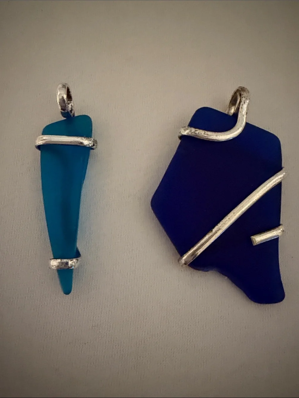Sea Glass Pendant Set in Teal and Cobalt Blue - Picture 2 of 6